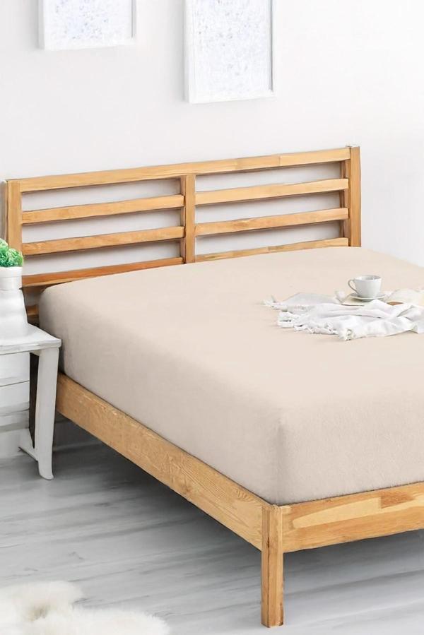Penye Lastikli Çarşaf Pamuklu Jersey Battal Kişilik 180x200cm Krem - Image 1