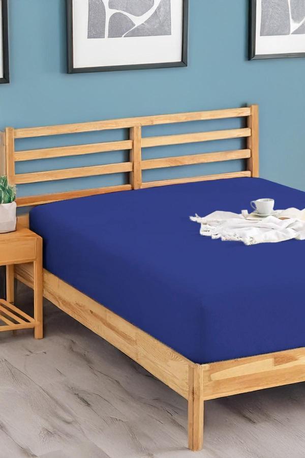 Penye Lastikli Çarşaf Pamuklu Jersey Battal Kişilik 180x200cm Lacivert - Image 1