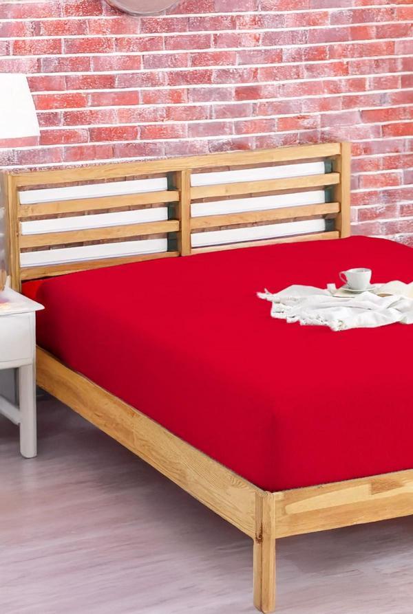 Penye Lastikli Çarşaf Pamuklu Jersey Süper Battal Kişilik 200x200cm Bordo - Image 1