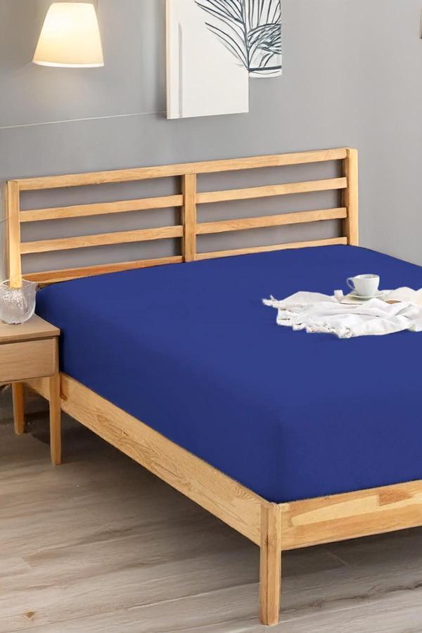 Penye Lastikli Çarşaf Pamuklu Jersey Süper Battal Kişilik 200x200cm Lacivert - Image 1