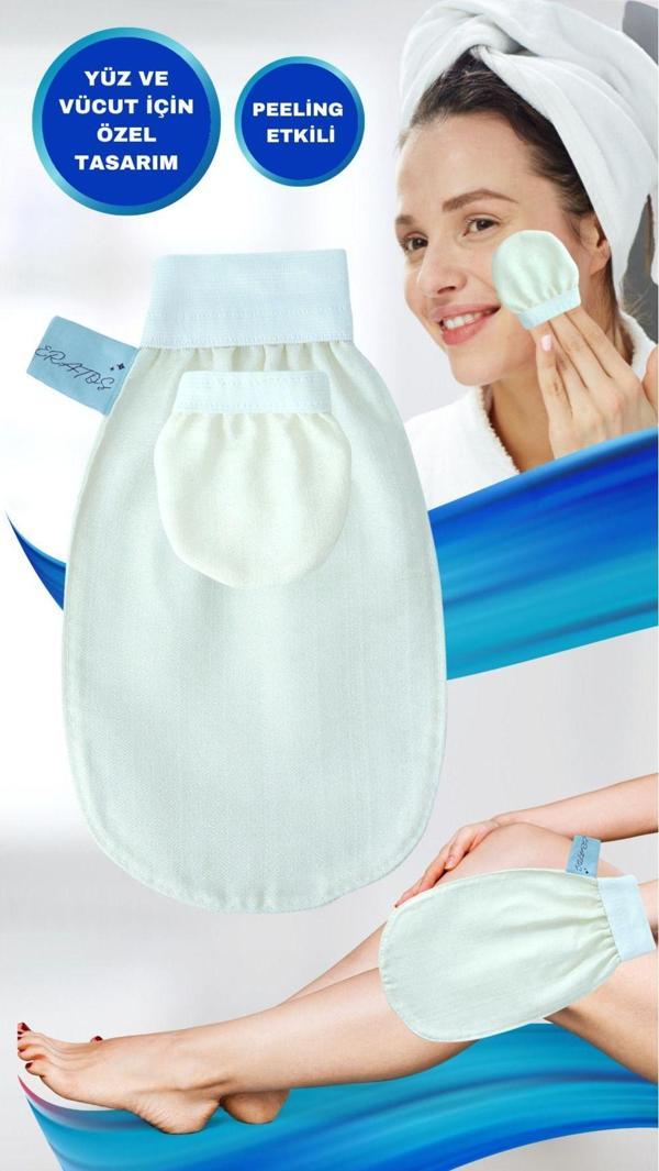 Eratos Ipek Banyo Duş Kesesi Seti- %100 Floş Ipek Kese-Vücut Ve Yüz Peelingi Için Ikili Set- - Image 1