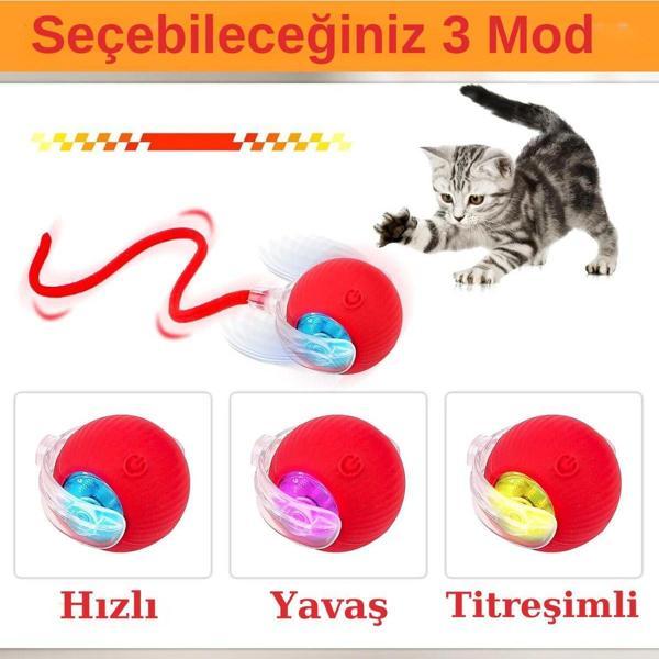 Hareketli Şarjlı Işıklı 360 Derece Dönen Akıllı Oyun Topu Kuyruklu İnteraktif Kedi Köpek Oyun Topu - Image 1