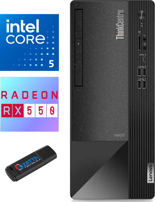 Lenovo Thınkcentre Neo 50T Gen4 Intel İ5-12500 48GB 4tb SSD 4GB/RX550 Windows 11 Pro Masaüstü Bilgisayar WR12JB005BTRW20+Zetta  USB Bellek - Image 1