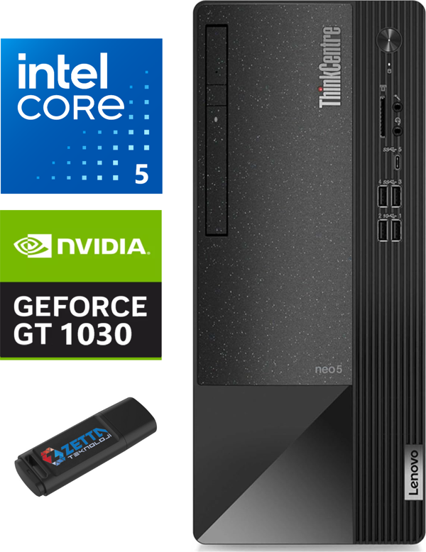 Lenovo Thınkcentre Neo 50T Gen4 Intel İ5-12500 64GB 512GB SSD GT1030 Freedos Masaüstü Bilgisayar WH12JB005BTRF22+Zetta  USB Bellek - Image 1