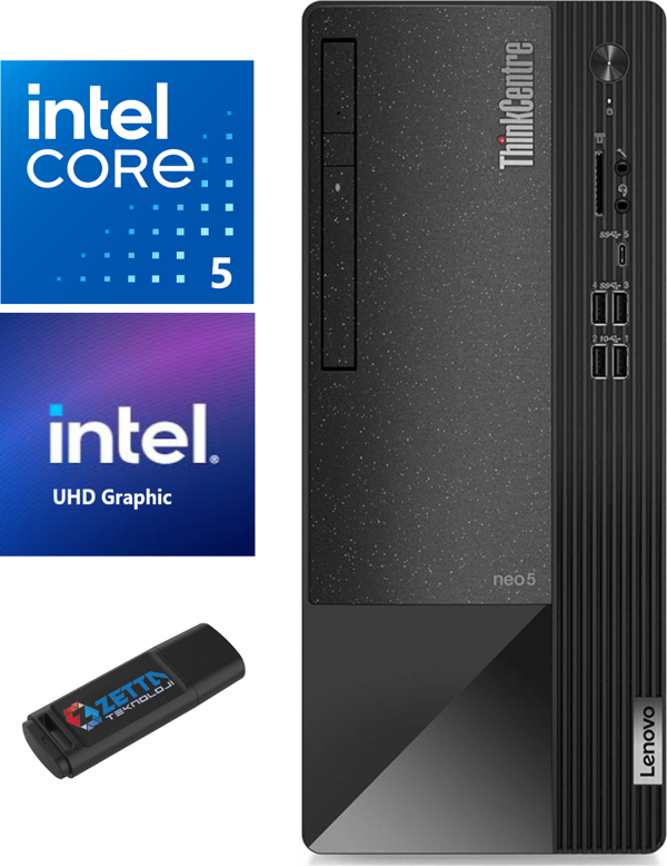 Lenovo Thınkcentre Neo 50T Gen4 Intel İ5-12500 32GB 512GB SSD Windows 11 Pro Masaüstü Bilgisayar W12JB005BTRW12+Zetta  USB Bellek - Image 1