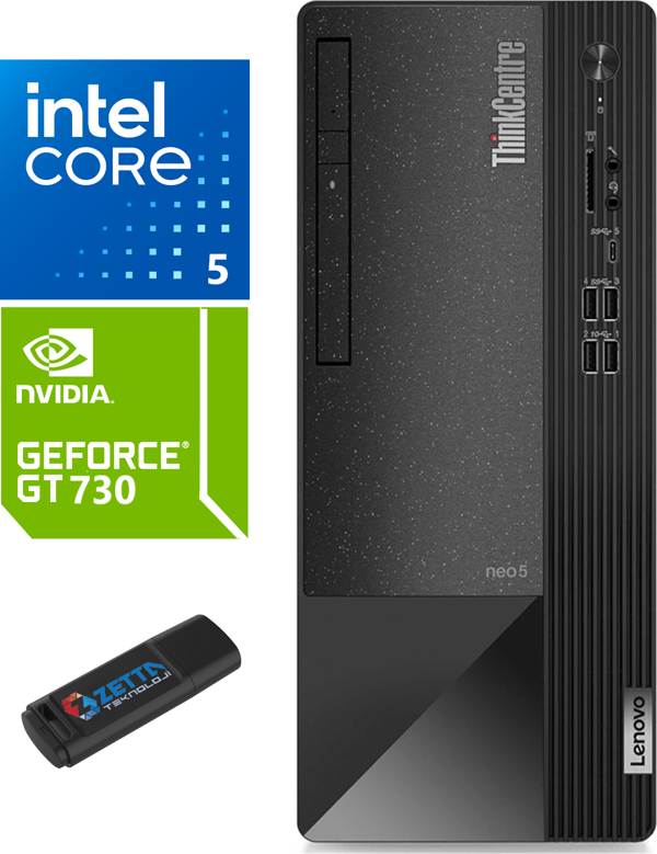 Lenovo Thınkcentre Neo 50T Gen4 Intel İ5-12500 48GB 512GB SSD 4GB/GT730 Freedos Masaüstü Bilgisayar WG12JB005BTRF17+Zetta  USB Bellek - Image 1