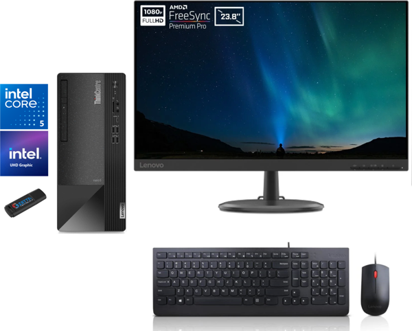 Lenovo Thınkcentre Neo 50T Gen4 Intel İ5-12500 64GB 1tb SSD 23.8 Monitör Freedos Masaüstü Bilgisayar WM12JB005BTRF23+Zetta  USB Bellek - Image 1
