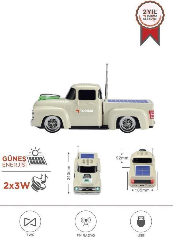Torima D44 Bej Kamyon Bluetooth Hoparlör FM-USB-TF Destekli Güneş Enerjili Speaker - Image 1