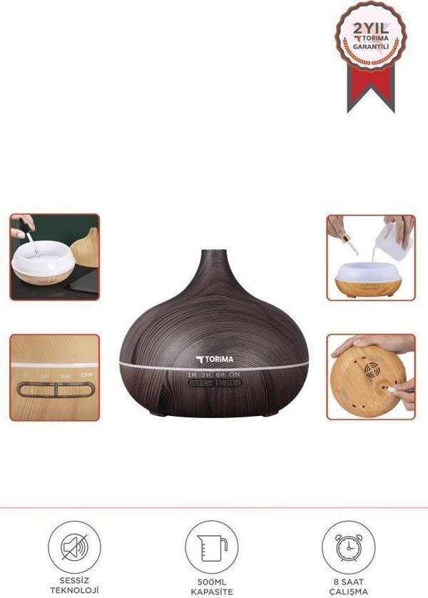 Torima SL-168 Koyu Ahşap Humidifier Hava Nemlendirici Ledli Aroma Terapisi Dekoratif Buhar Makinesi - Image 1