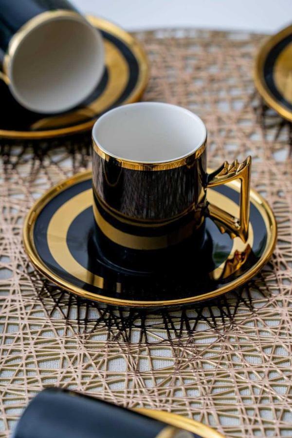 Acar HXF-05917 Paulo Siyah Gold 6lı Kahve Fincan Takımı - Image 1
