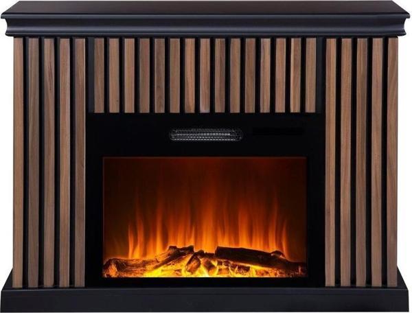 Tektes Dekoratif Kahve Kasalı 118 Cm 8 Renkli Elektrikli Şömine Isıtıcı Bluetooth, Alev Sesi, Wifi - Image 1