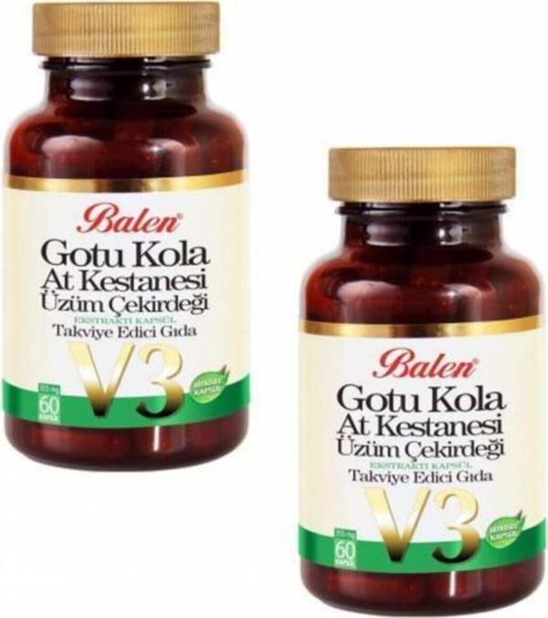 Balen Gotu Kola At Kestanesi Üzüm Çekirdeği V3 60 Kapsül X 355Mg 2 Kutu - Image 1