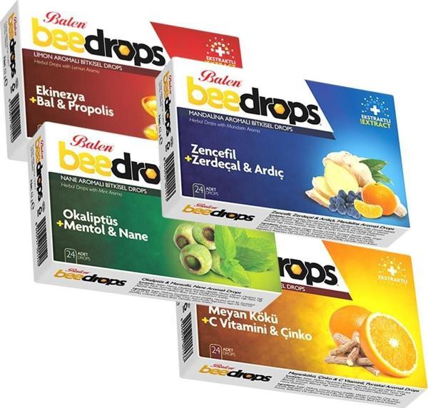 Balen 4 Kutu Okaliptüs Meyan Kökü Ekinezya Zencefil Beedrops Pastil Bee Drops 4 Çeşit Boğaz Pastili - Image 1