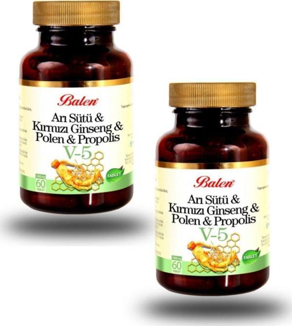 Balen 2 Kutu V5 Arı Sütü Kırmızı Ginseng Polen Propolis 60 Tablet - Image 1