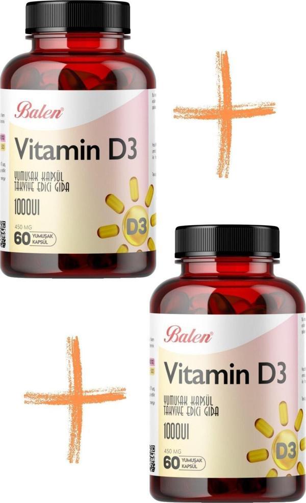 Balen Vitamin D3 Takviye Edici Kapsül 1000 Uı 450 Mg 60 Kapsül 2 Adet - Image 1