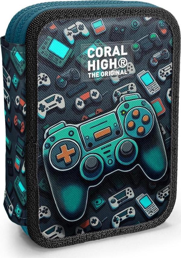 Coral High Kids Nefti Gamer Desenli Çift Katlı Kalem Çanta 11155 - Image 1