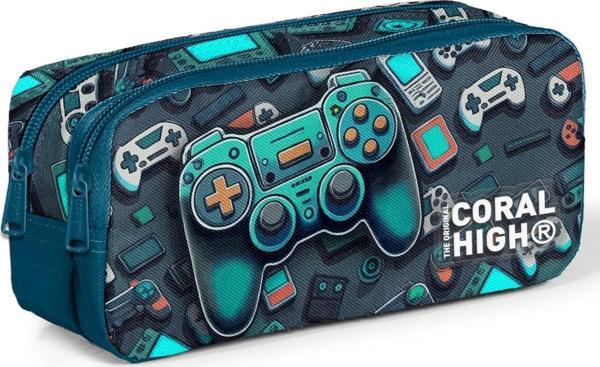 Coral High Kids Nefti Gamer Desenli İki Bölmeli Kalem Çantası 12097 - Image 1