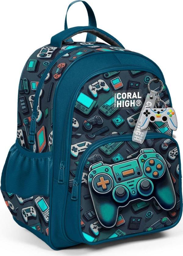 Coral High Kids Nefti Gamer Desenli Üç Bölmeli Okul Sırt Çantası 14423 - Image 1