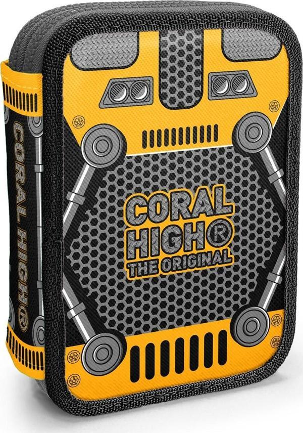 Coral High Kids Sarı Siyah Robot Desenli Çift Katlı kalem Çanta 11156 - Image 1