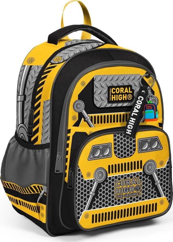 Coral High Kids Sarı Siyah Robot Desenli Üç Bölmeli Okul Sırt Çantası 14424 - Image 1
