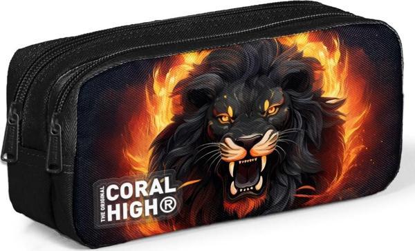 Coral High Kids Siyah Aslan Desenli İki Bölmeli Kalem Çantası 22146 - Image 1