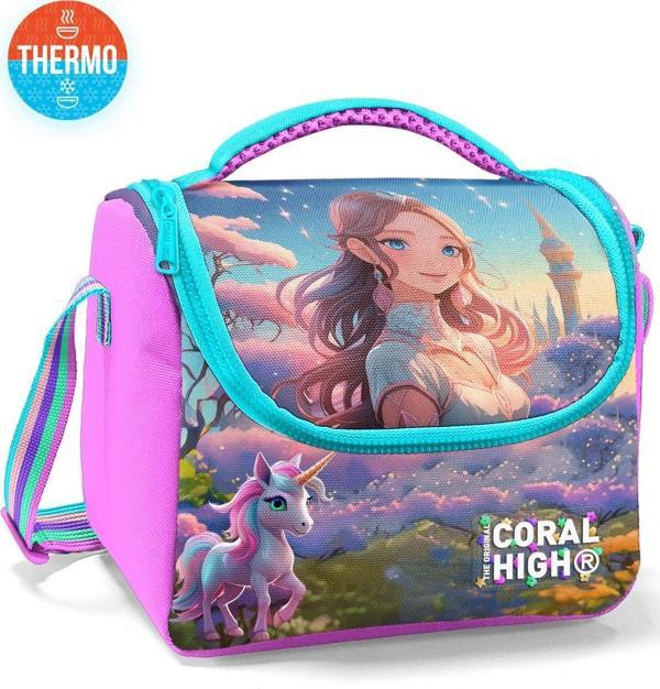 Coral High Kids Turkuaz Pembe Anime Kız Desenli Thermo Beslenme Çantası 12781 - Image 1