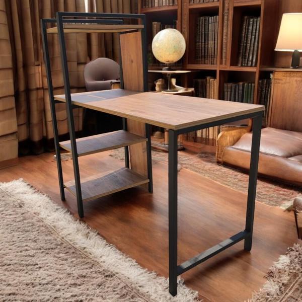 LÜKS ÇALIŞMA OFİS BİLGİSAYAR MASASI KİTAPLIKLI  3 RAFLI CEVİZ 120 CM * 52 CM * 119 CM - Image 1
