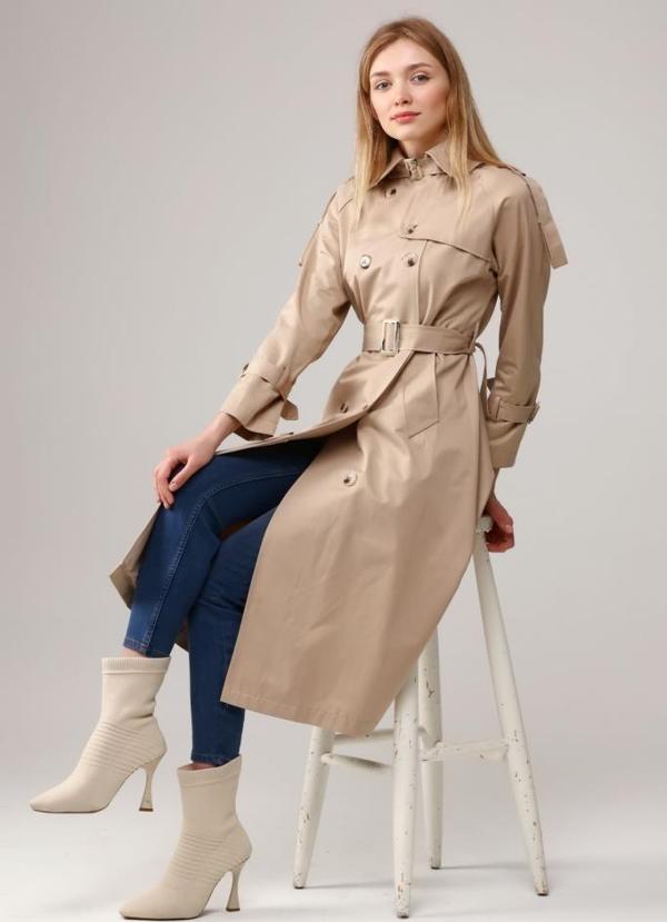 Astarlı Pamuklu Kadın Trençkot-Kap - Image 1