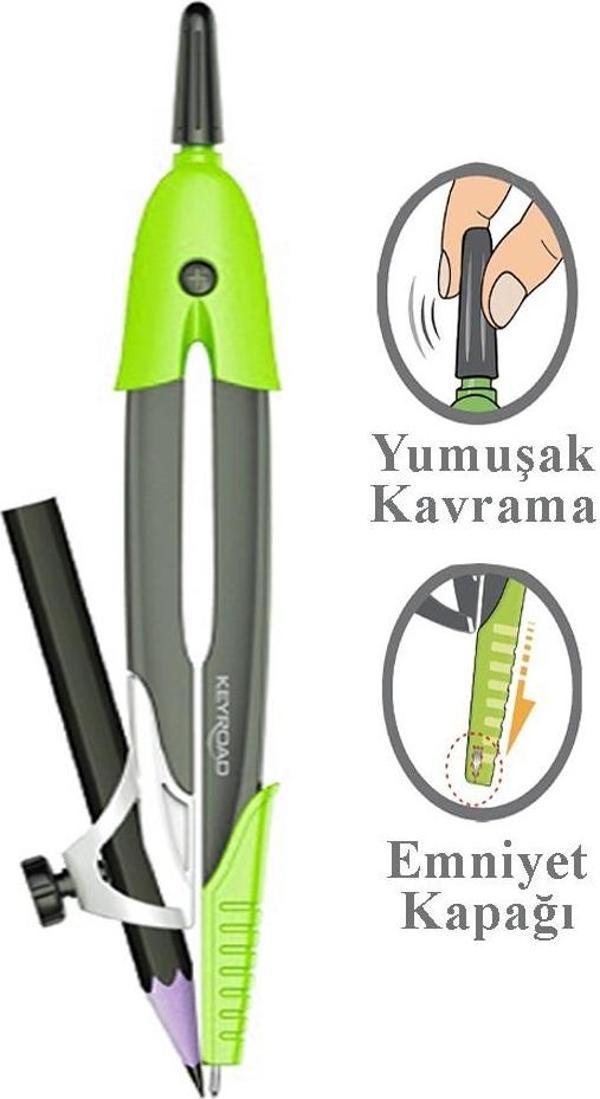 Renkli Kalemli Pergel 1 Adet Keyroad Compass Armet Plastik Pergel Matematik Teknik Çizim Pergeli - Image 1