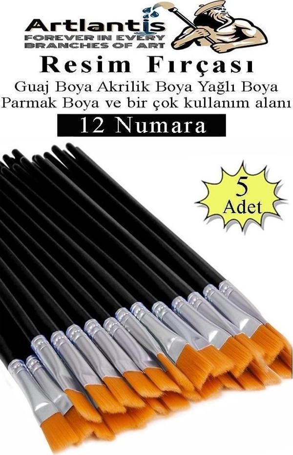 Resim Fırçası 12 Numara 5 Adet Yassı Uçlu Sentetik Resim Fırça Ekonomik Suluboya Akrilik Boya Guaj Boya Yağlı Boya - Image 1
