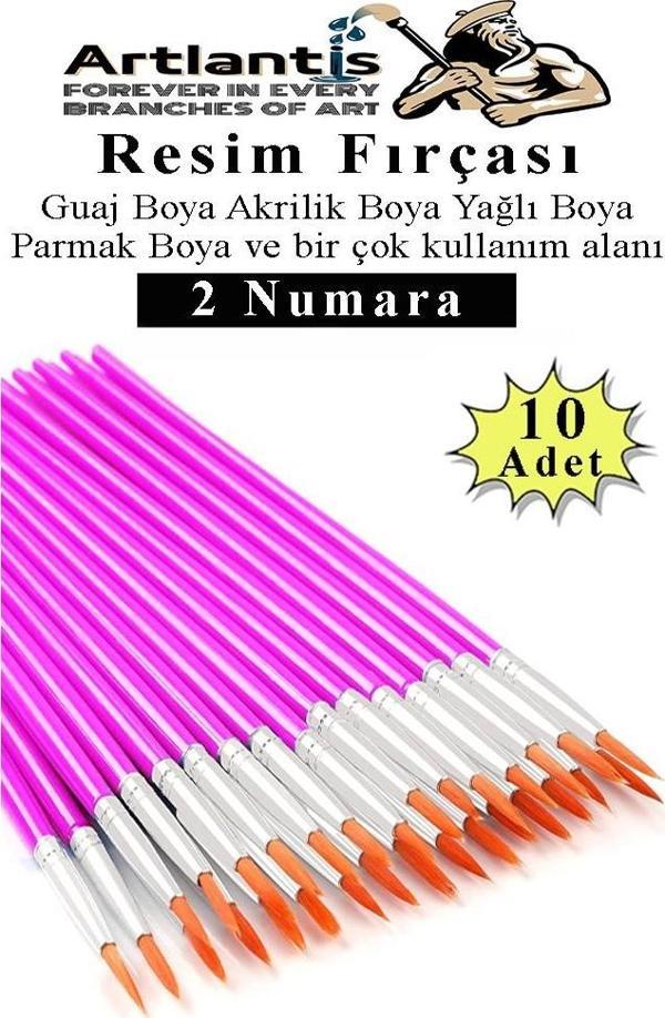Resim Fırçası 2 Numara 10 Adet Yuvarlak Uçlu Sentetik Resim Fırça Ekonomik Suluboya Akrilik Boya Guaj Boya Yağlı Boya - Image 1