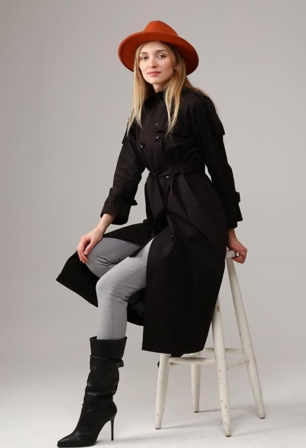 Astarlı Pamuklu Kadın Trençkot-Kap - Image 1