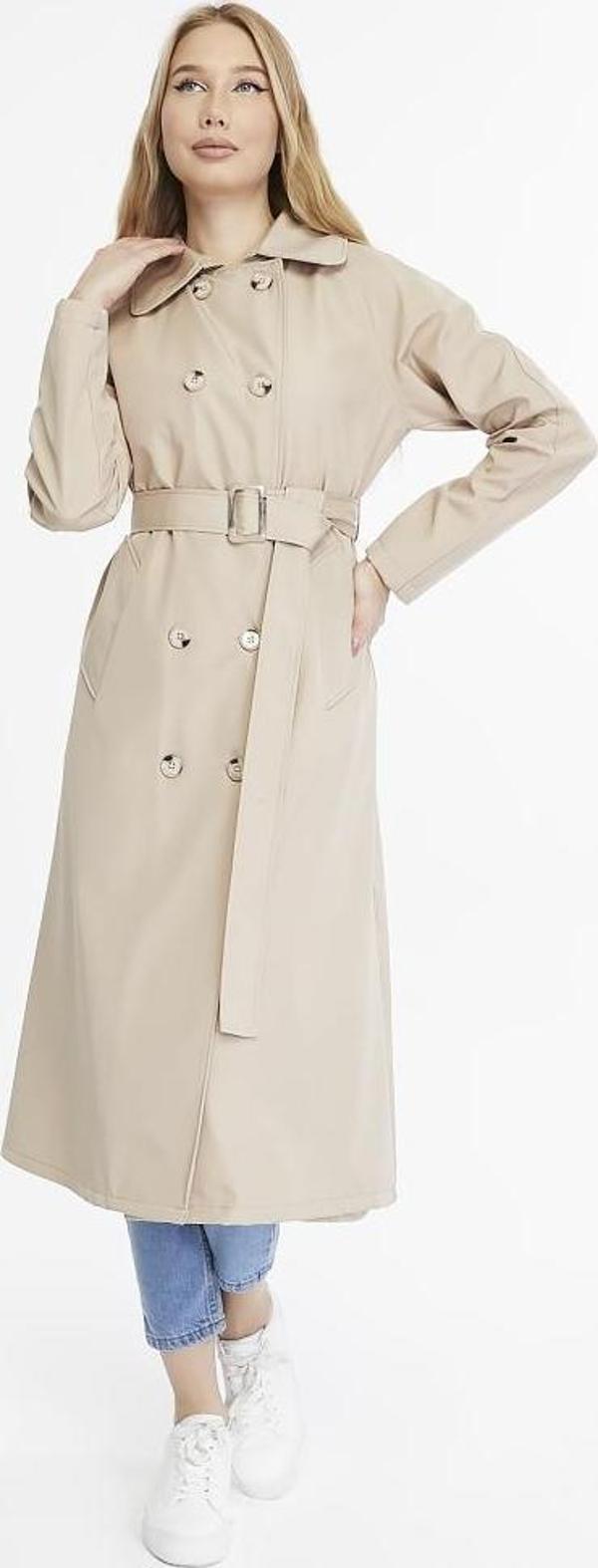 Uzun Boy Kemerli Astarlı Kadın Trençkot - Image 1