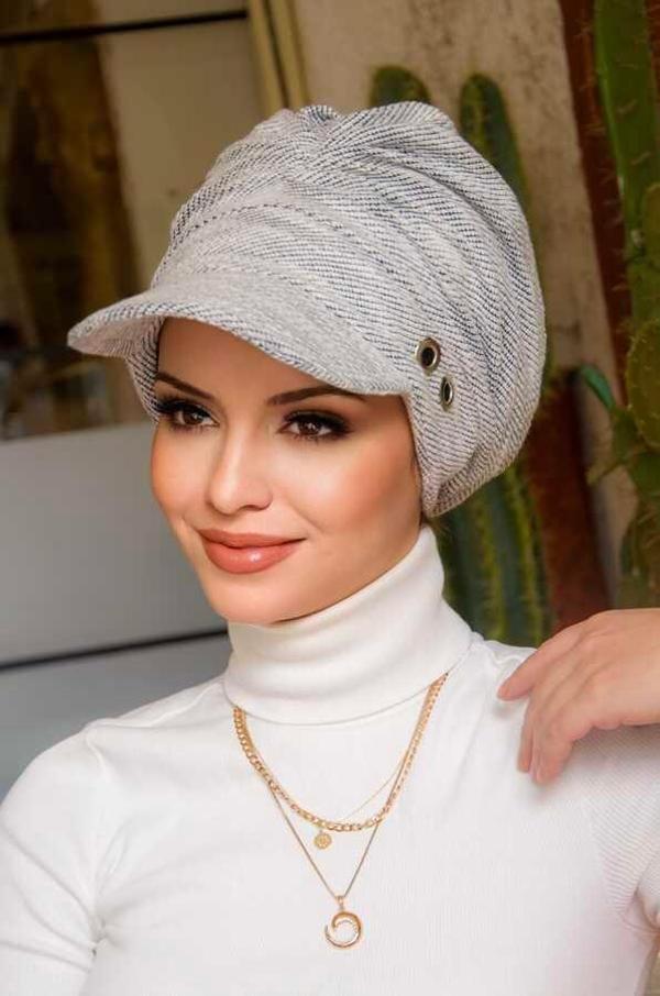 Kot Beyaz Metal Detaylı Tesettür Şapka Bone - Image 1