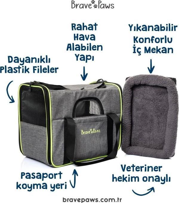 Brave Paws Kedi Köpek Taşıma Çantası Kare Model Yırtılmaz Plastik Fileli (Gri) - Image 1