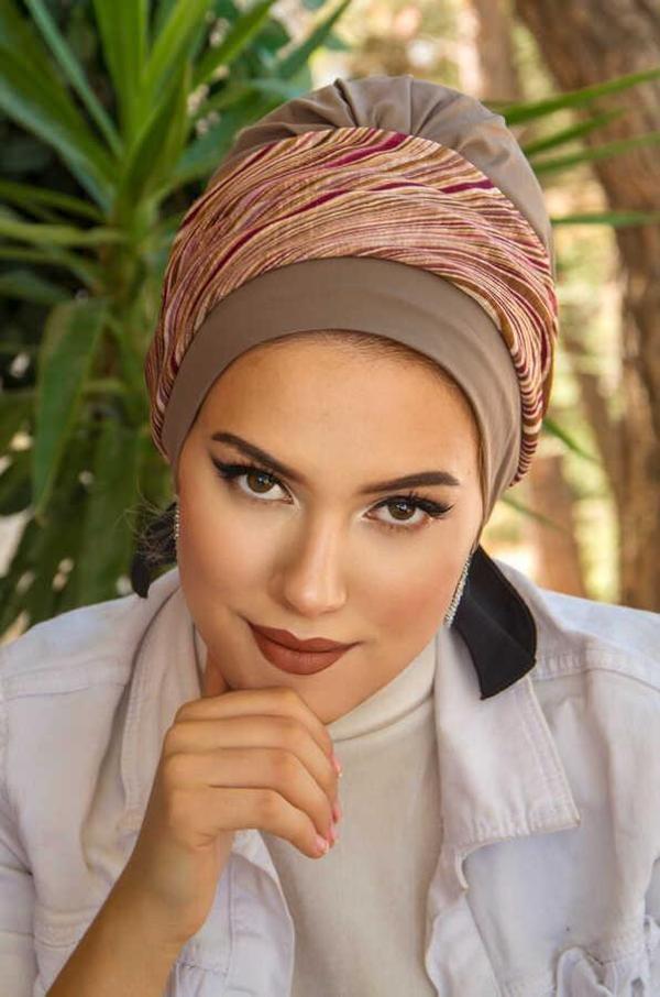 Vizon Bordo Desenli Bantlı Hazır Bone - Image 1