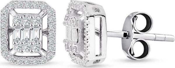 Lilarote Pırlanta Modern Tasarım 0.55 Ct Baget Kare Tektaş Küpe - Image 1