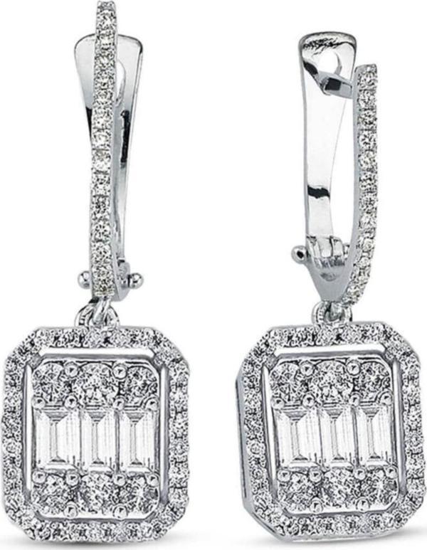 Lilarote Pırlanta Modern Tasarım 1 Ct Baget Kare Tektaş Küpe 18 K - Image 1