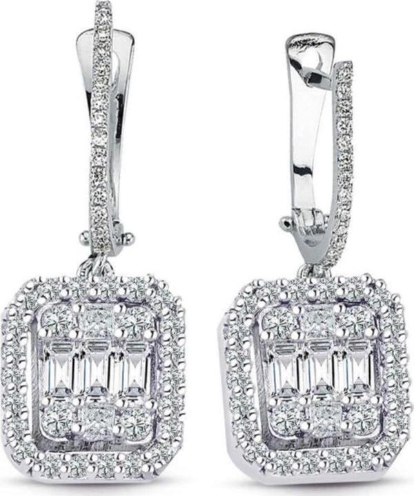 Lilarote Pırlanta Modern Tasarım 0.87 Ct Baget Kare Tektaş Küpe - Image 1
