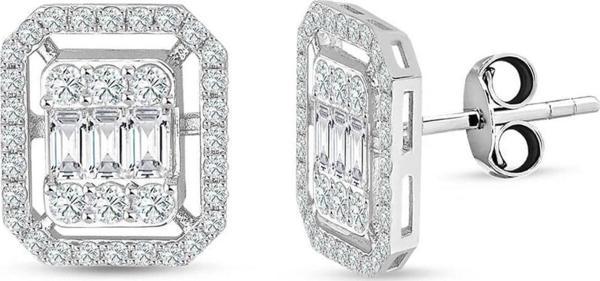 Lilarote Pırlanta Modern Tasarım 1.53 Ct Baget Kare Tektaş Küpe - Image 1