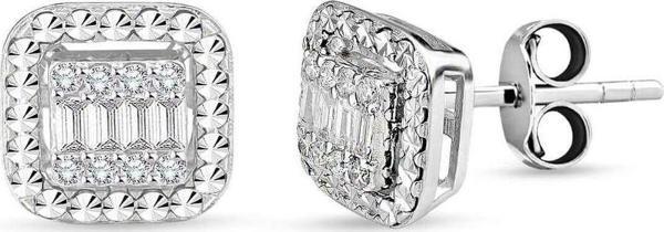 Lilarote Pırlanta 0.24 Ct Modern Tasarım Baget Kare Tektaş Küpe - Image 1
