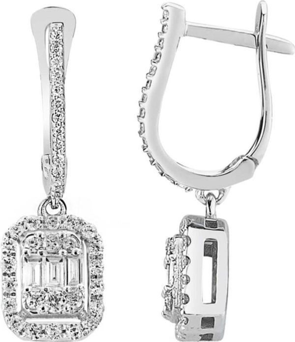 Lilarote Pırlanta Modern Tasarım 0.65 Ct Baget Kare Tektaş Küpe - Image 1