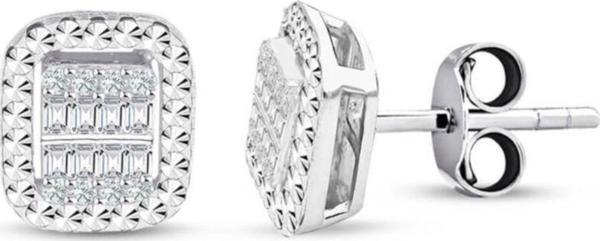 Lilarote Pırlanta Modern Tasarım 0.22 Ct Baget Kare Tektaş Küpe - Image 1