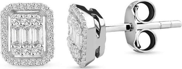 Lilarote Pırlanta Modern Tasarım 0.28 Ct Baget Kare Tektaş Küpe - Image 1