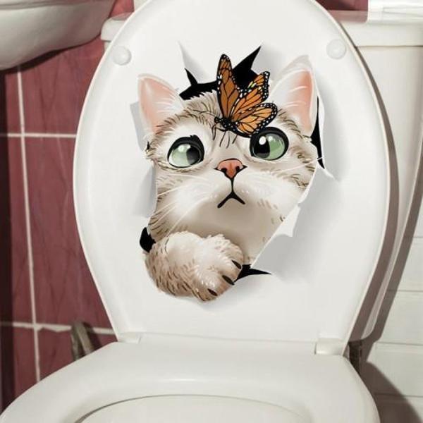 Decohandy Klozet Etiketi Kedi vs Kelebek - Image 1