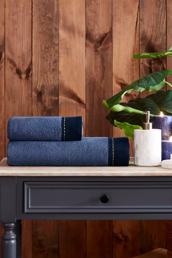 Özdilek Oregon Maskülen Nakışlı Denim 2'Li Havlu Set  - Lacivert - Image 1
