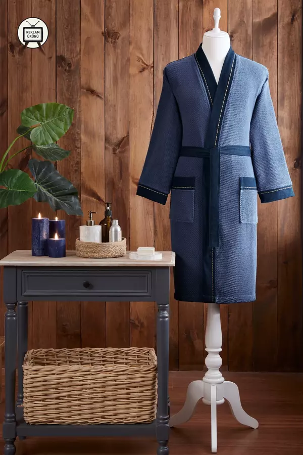 Özdilek Oregon Maskülen Nakışlı Denim Kimono Bornoz L - Lacivert - Image 1