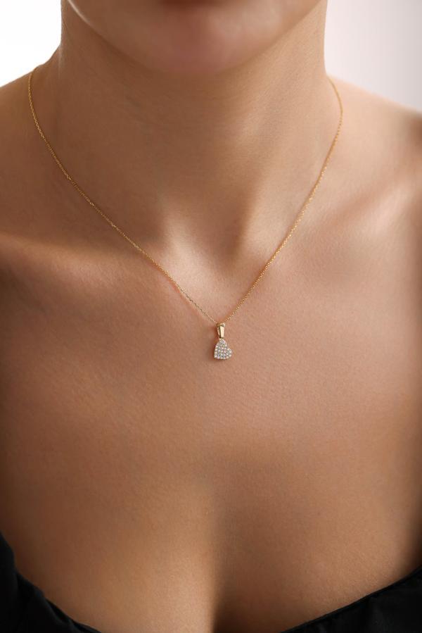 Taşlı Slope Minio Kalp Kolye - Image 1