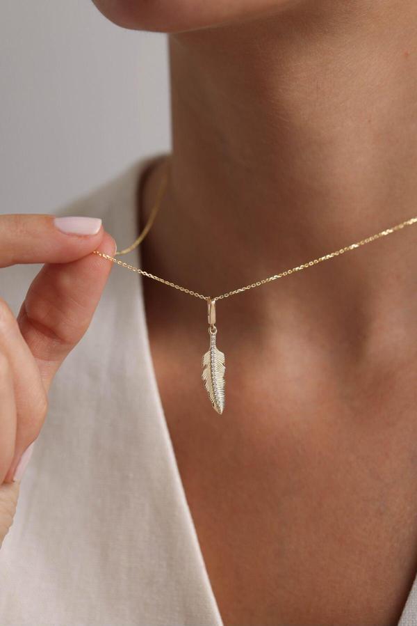 Taşlı Tüy Charm Kolye 55 cm - Image 1