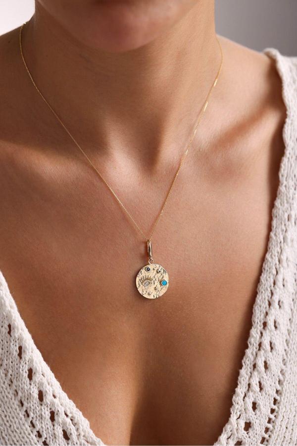 Mavi Siyah Taşlı Göz Heritage Kilitli Charm Kolye 50 cm - Image 1